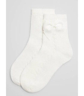 Calcetín corto de hilo con lazo marfil