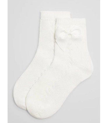 Calcetín corto de hilo con lazo marfil