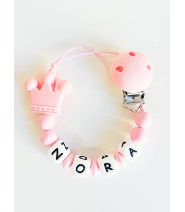 Chupetero personalizado rosa de silicona con corona