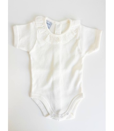 Body cuello batista/puntilla manga corta marfil