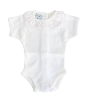 Body cuello batista/puntilla manga corta rosa
