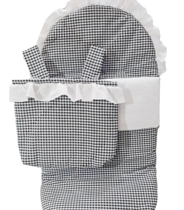 Pack saco de silla y talega volante muselina blanca vichi negro pequeño.