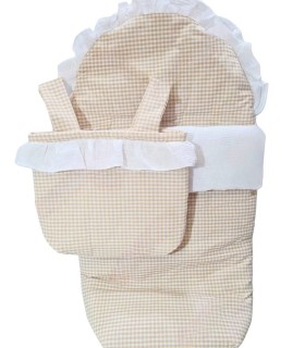 Pack saco de silla y talega volante muselina blanco camel.