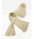 Gorro con bufanda canalé camel