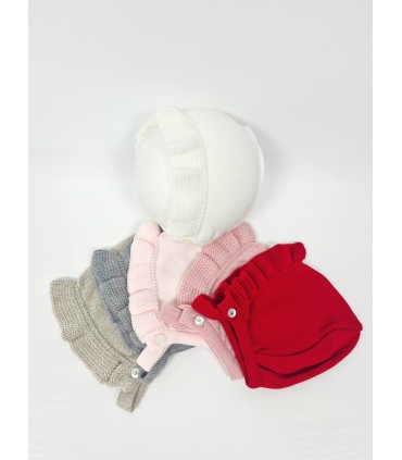 Capota de lana con volante rosa bebé