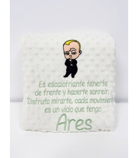 Manta bebé jefazo bordado frase larga y nombre