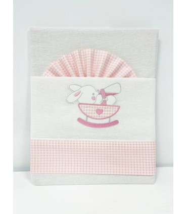 Conjunto sabana franela coche y moises conejo rosa