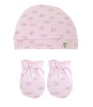 Gorro y manopla de bebé Casitas rosa