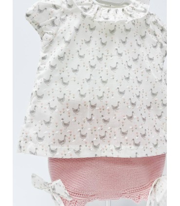 Conjunto braguita lazo Patitos nude
