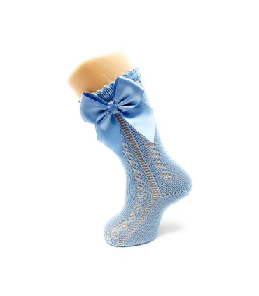 Calcetín calado perlé lazo azulón