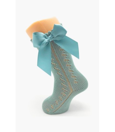 Calcetín calado perlé lazo verde agua