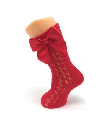 Calcetín calado perlé lazo rojo