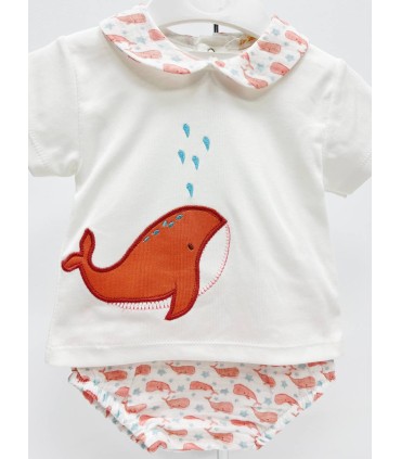 Conjunto cubre pañal ballena coral