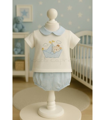 Conjunto cubre pañal con blusa pradera celeste