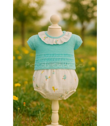 Conjunto hilo Pajaritos turquesa