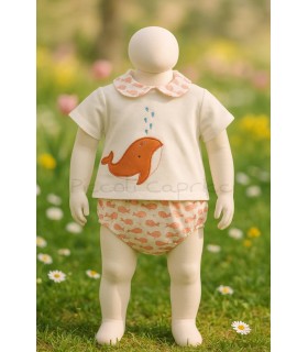 Conjunto cubre pañal ballena coral