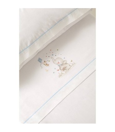 Juego sábana tela minicuna estrellas elefante cometa bl/celeste