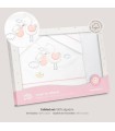 Juego sábana tela coche y minicuna cigueña rosa
