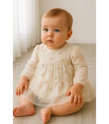 Vestido tul flores bordadas con hilo brillo