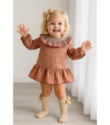 Vestido infantil florecitas teja