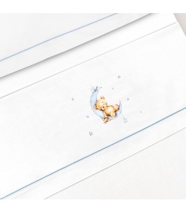 Juego sábanas CUNA de tela oso luna celeste con chupetero