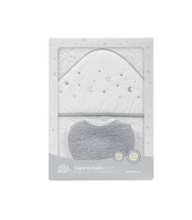 Capa de baño 1 x 1 m con babero estrella luna gris