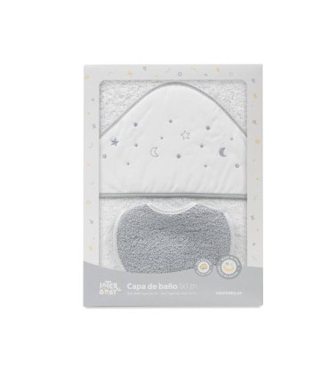 Capa de baño 1 x 1 m con babero estrella luna gris
