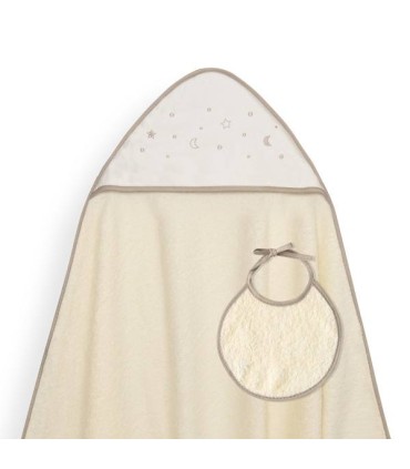 Capa de baño 1 x 1 m con babero estrella luna beig