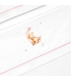 Sabana coche y minicuna tela oso luna rosa