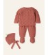 Conjunto jersey, polaina y gorro trenzado arce