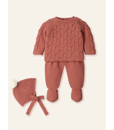 Conjunto jersey, polaina y gorro trenzado arce