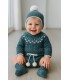 Conjunto jersey, cubre pañal ,gorro y botitas. Cedro