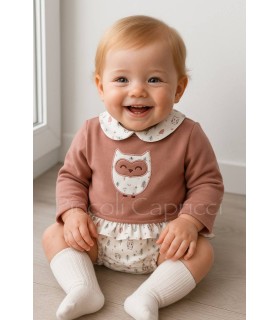 Conjunto bebé buhos rosa