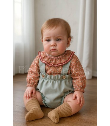 Conjunto pololo con camisa cuello volante siroco terracota