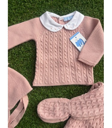 Traje 3P trencitas con cuello bordado y gorro pompom "CLOUD BRAIDE" vintage