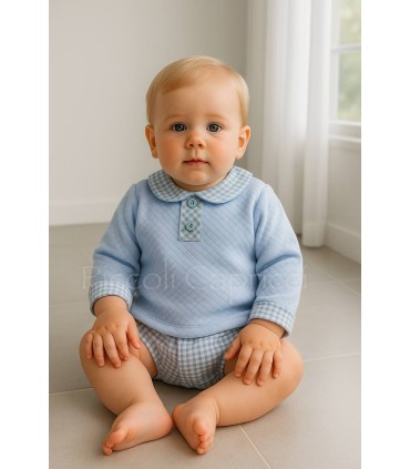 Conjunto de blusa algodón con cubre pañal vichi celeste