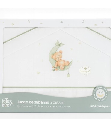 Sabana minicuna y coche tela oso luna verde