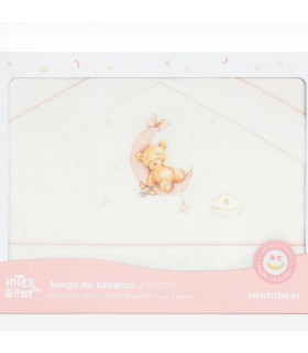 Sabana minicuna y coche tela oso luna rosa