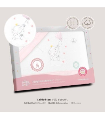 Sabana franela coche minicuna 82 x 51 cm elefante globo rosa