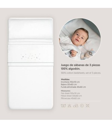 Sabana franela cuna estrellas gris