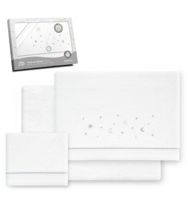 Sabana franela cuna estrellas gris