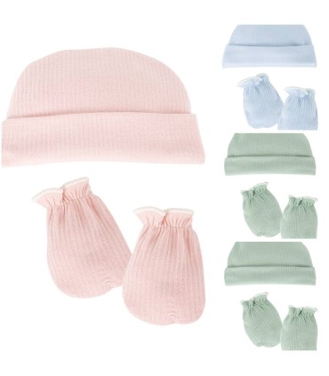 Gorro y manopla de bebé con canalé