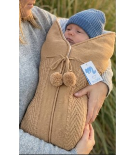 Saco capazo lana camel con interior estampado