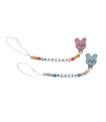 Chupetero silicona conejo azul y teja