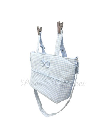 Bolso con asa cuadritos vichi lazo celeste